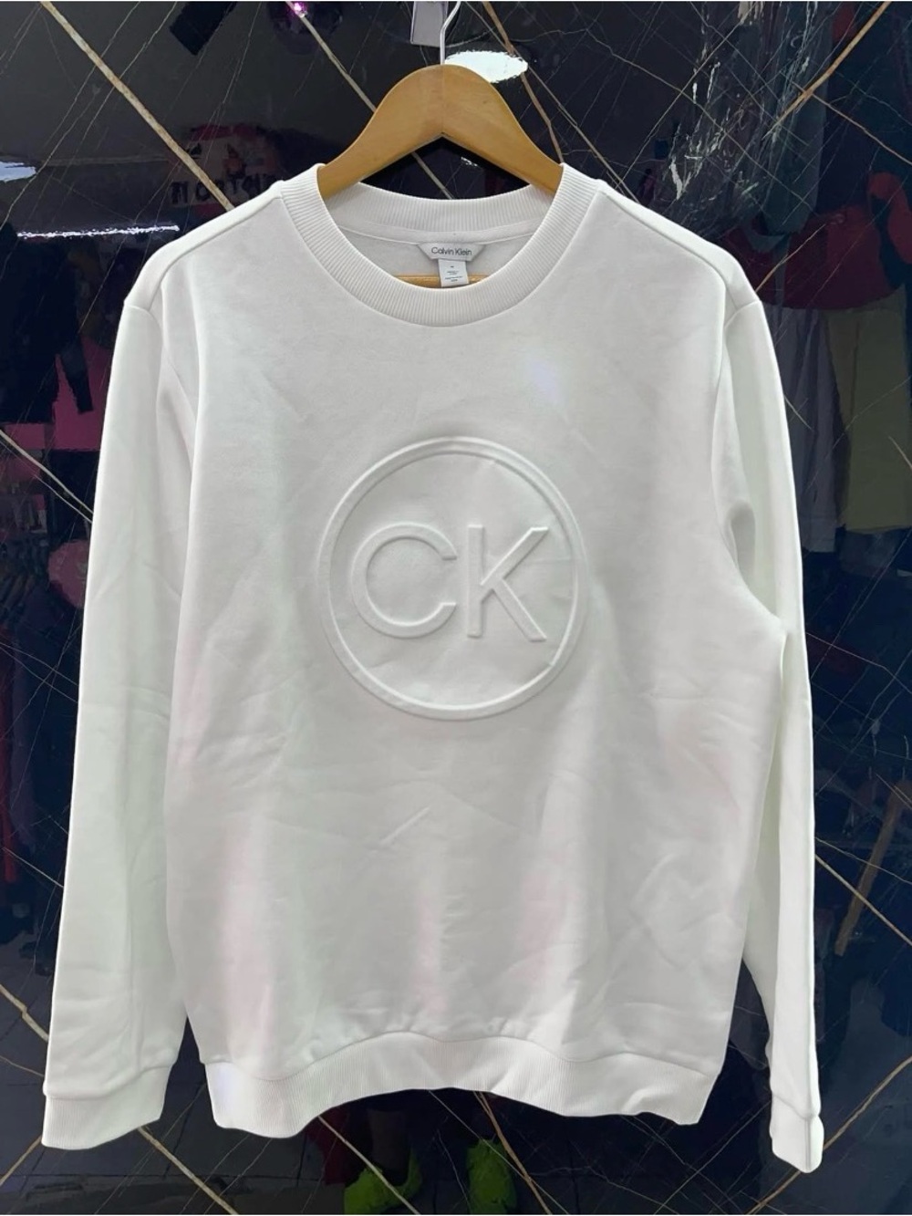 Calvin Klein White Embossed CK Logo Crewneck Sweater - Picture 1 of 1